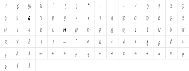 Jousting-ThinHC Regular  glyph index