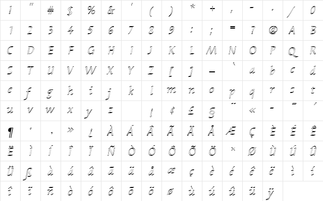 BarbedorTRegItaOu1 Regular  glyph index