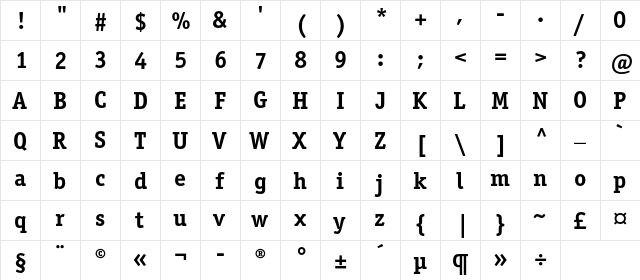 OfficinaSerifBoldC Regular  glyph index