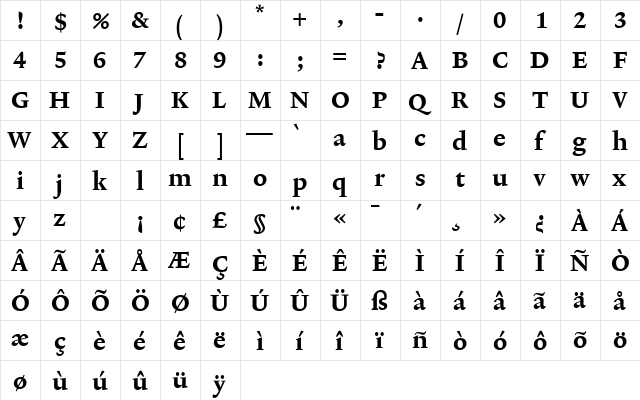 Lexicon No2 Roman D Tab  glyph index