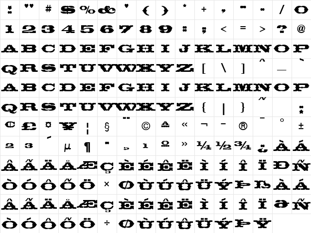 Thunderbird ICG Regular  glyph index