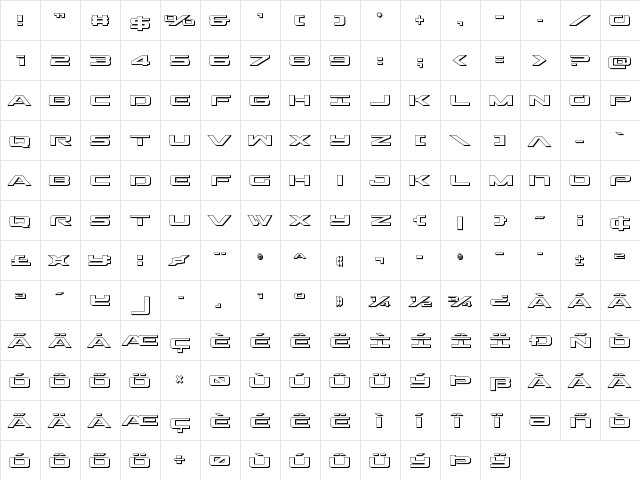 Outrider 3D Regular  glyph index