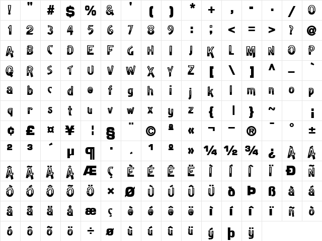 HalfBakedSSK Bold  glyph index