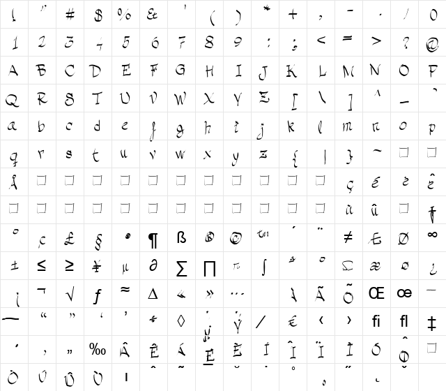 Lagalga: grafia regular Regular  glyph index