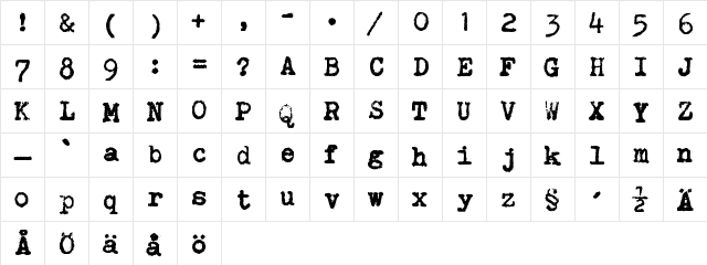 Brother Deluxe 1350 Font Regular  glyph index