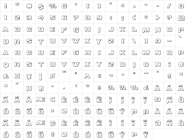 Bomber Escort Outline Regular  glyph index