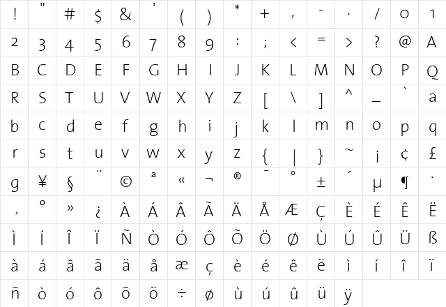 The Sans Extra Light- Regular  glyph index