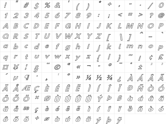 Hussar Simple ExtGhoObl3  glyph index