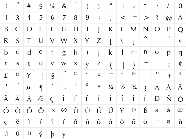 Orion Regular  glyph index