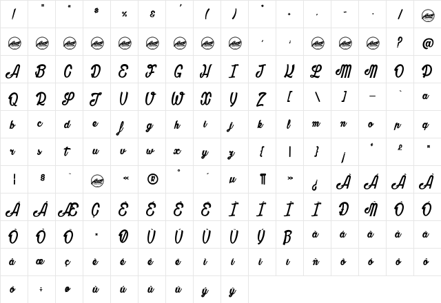 Oblivion_PersonalUseOnly Regular  glyph index