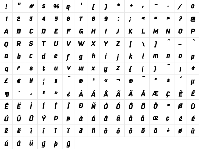 KautivaBlackProC Italic  glyph index