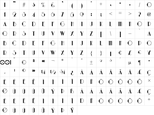 Park Lane NF Regular  glyph index