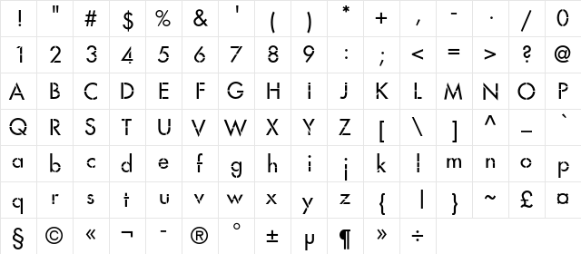 FavoritTrafC Regular  glyph index