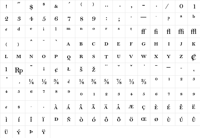 Bell MT Semi Bold Expert  glyph index