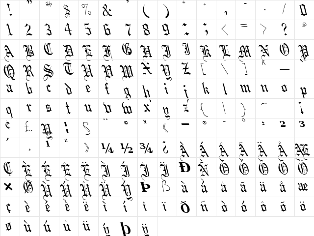 Boob Regular  glyph index