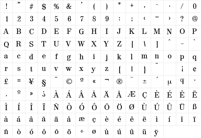 Valencia-Serial-Medium Regular  glyph index