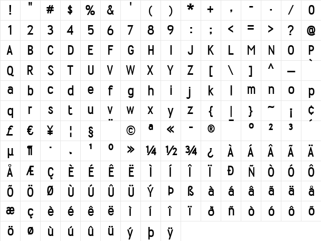 Wyvern Bold  glyph index