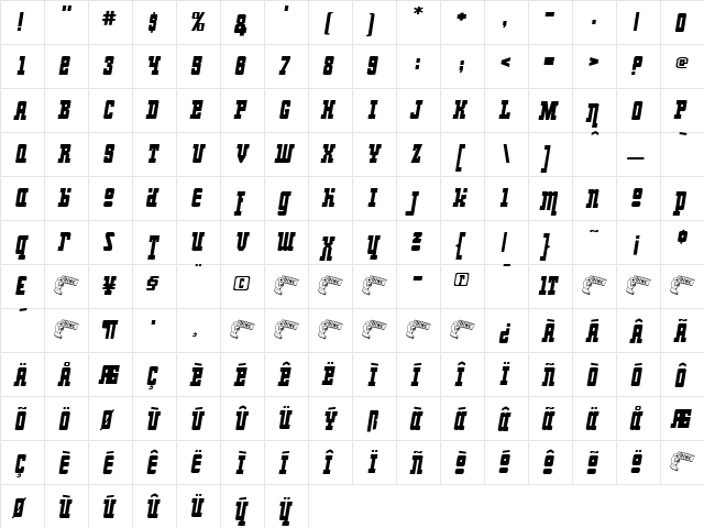 MrBigStuff Regular  glyph index