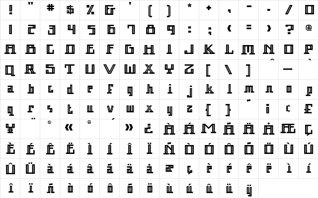 Arcturus Inline  glyph index