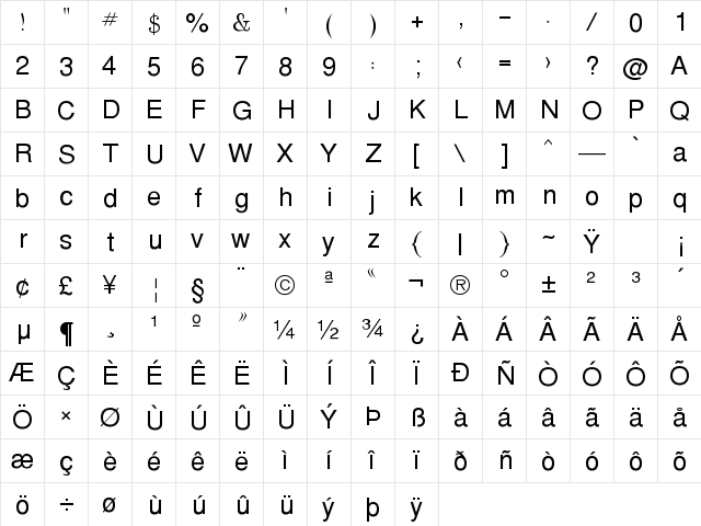 WinSoft Naskh Pro Light  glyph index
