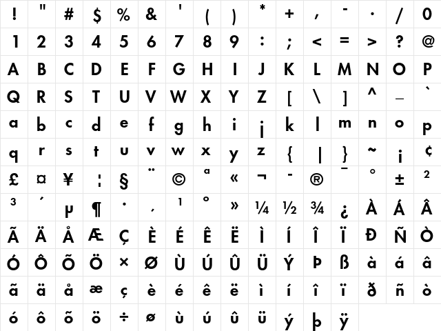 Futura Heavy  glyph index
