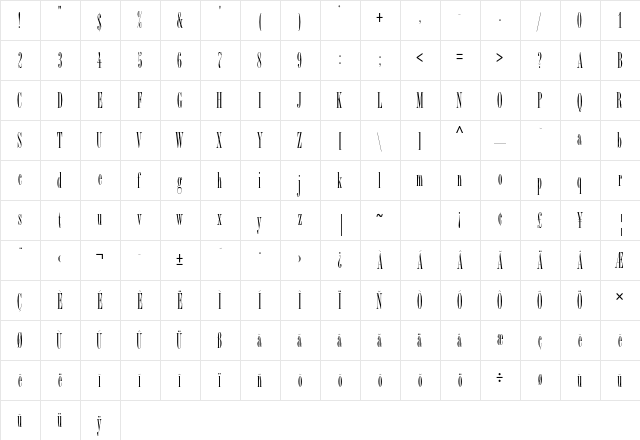 Bordeaux Roman Std Regular  glyph index