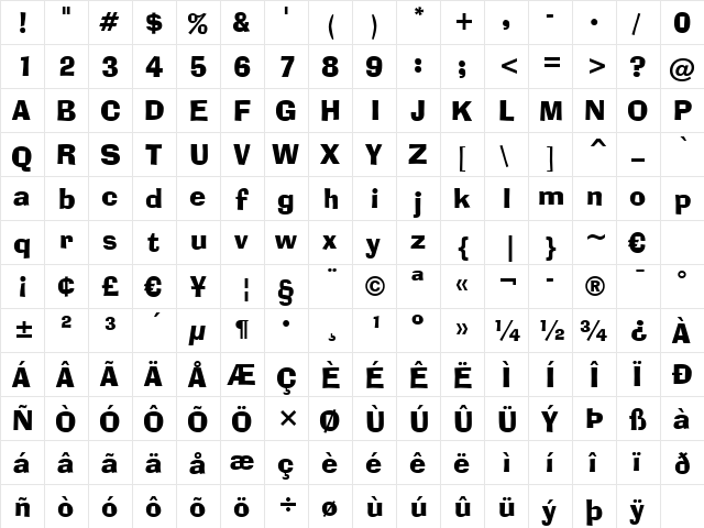 AdLib BT Regular  glyph index