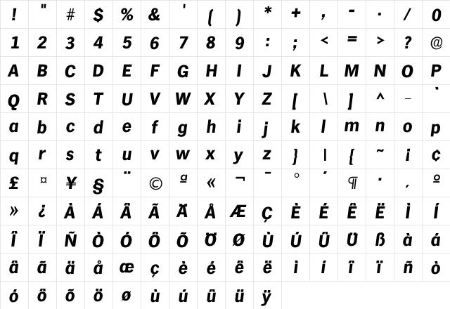 Ihamburg Bold  glyph index