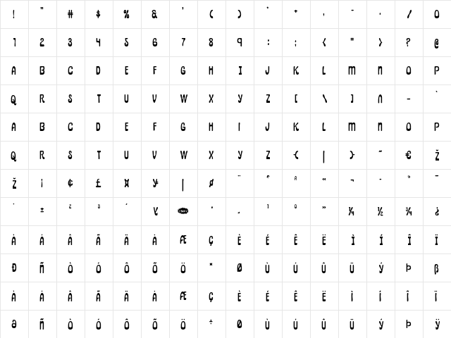 Pepperland Regular  glyph index