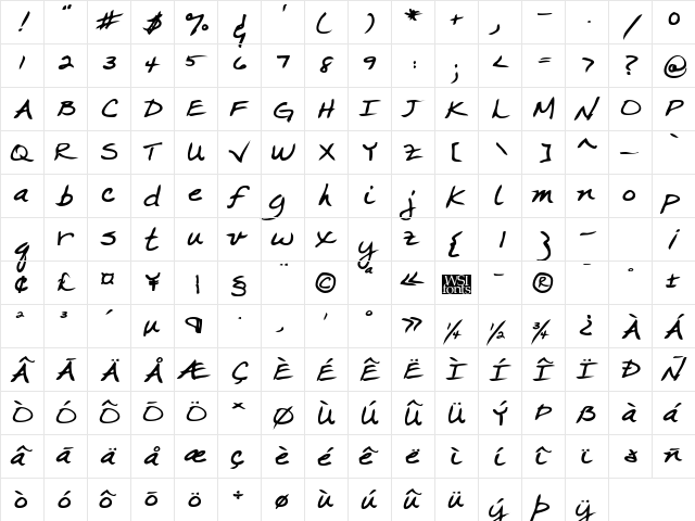 CrystalsHand Bold  glyph index