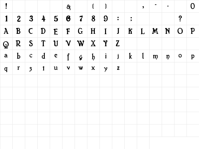 Chesterfield Normal  glyph index