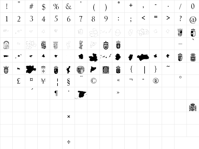 Autonomias_Espa?a Regular  glyph index