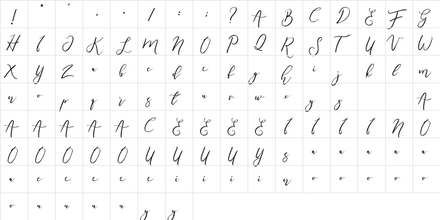 Honabite Regular  glyph index