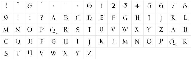 Moderno Regular  glyph index