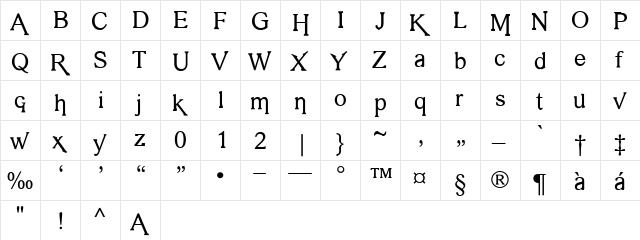 vengeance Regular  glyph index