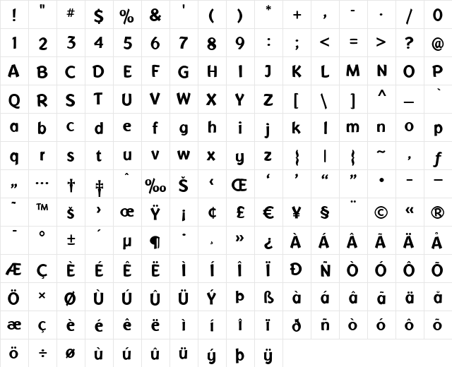 ResPublica Regular  glyph index