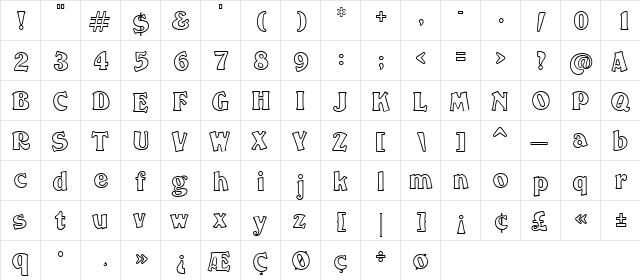 Fancy Regular  glyph index