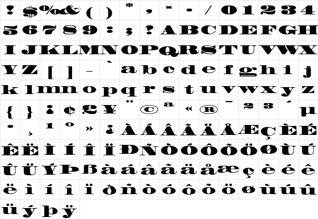 Madrone Regular  glyph index