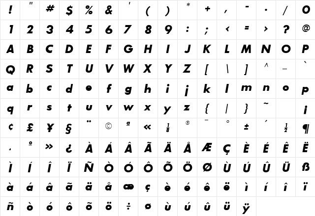 Bougan Black SSi Bold Italic  glyph index