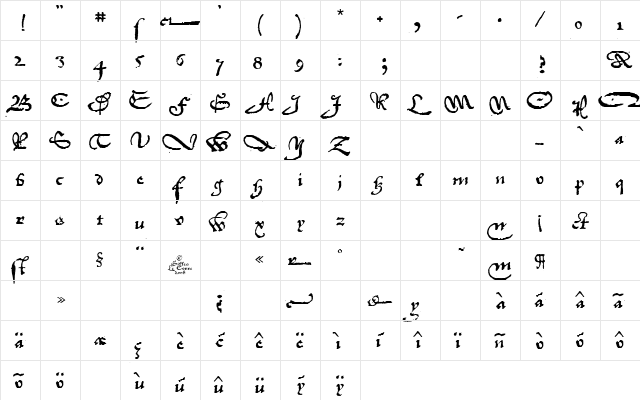 1742Frenchcivilite Regular  glyph index