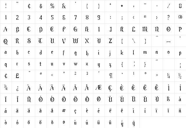 Eldroon Regular  glyph index