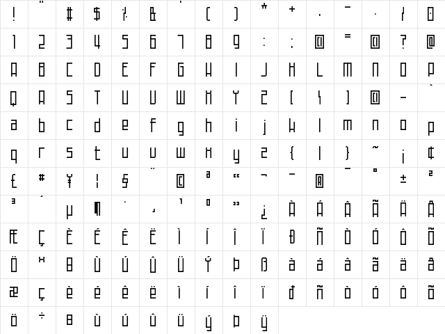 Techno at Dusk Regular  glyph index