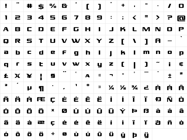 Grand National Regular  glyph index