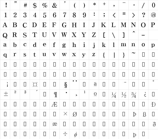 HYMyeongJo-Extra Regular  glyph index