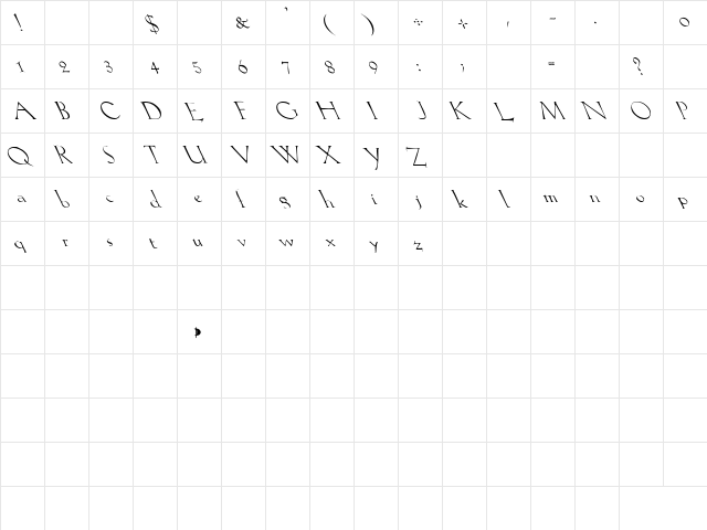 Lilith-Light Left Regular  glyph index
