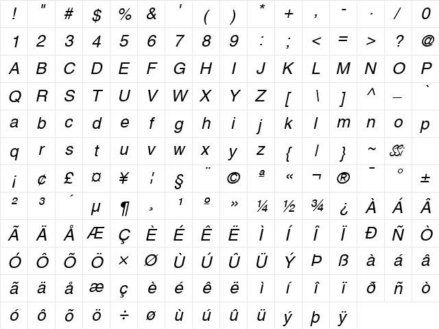 Context SSi Italic  glyph index