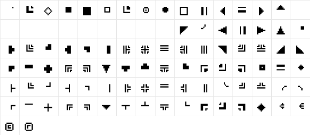 Mini 7 Xtras Regular  glyph index