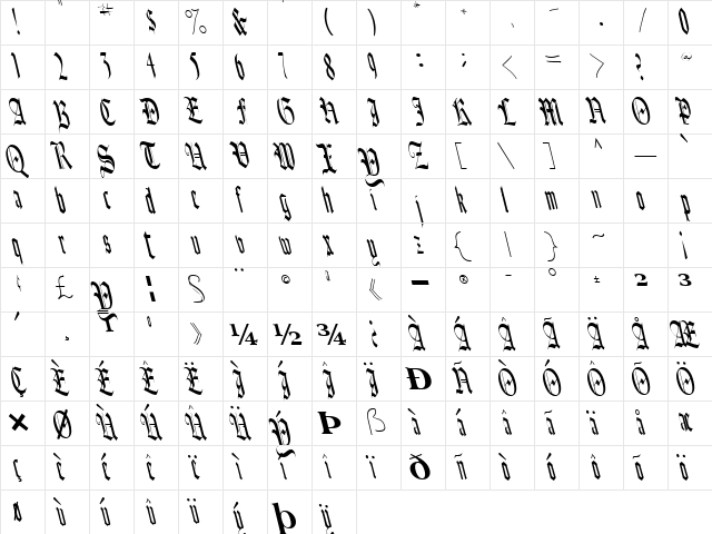 Bounce Regular  glyph index