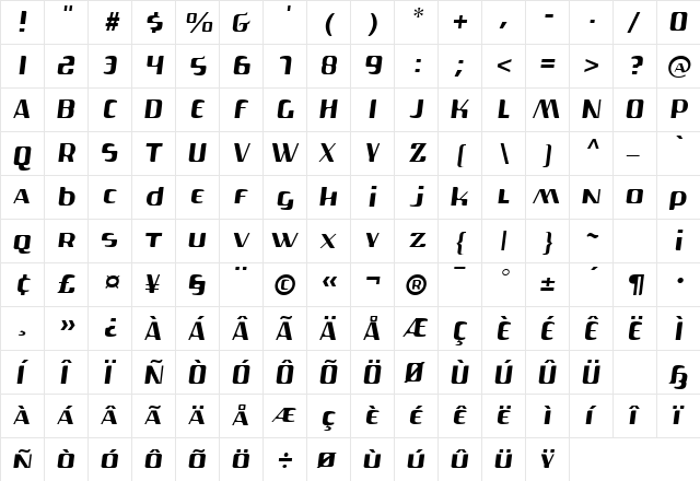 GasLite Regular  glyph index
