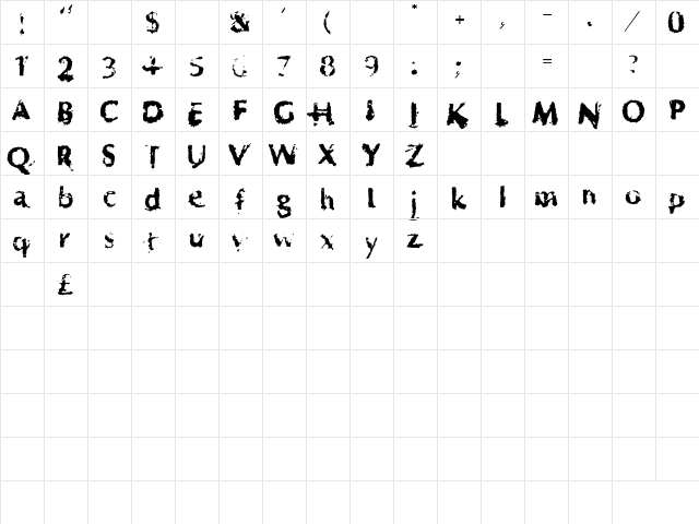 Horrendous Regular  glyph index